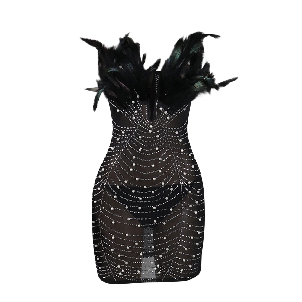 Black Strapless Embellished Bodycon Dress